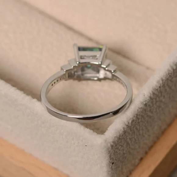 Vintage Square Colorful Gem Princess Retro Thin Silver Ring for Women, VIP070 - Picture 3 of 4